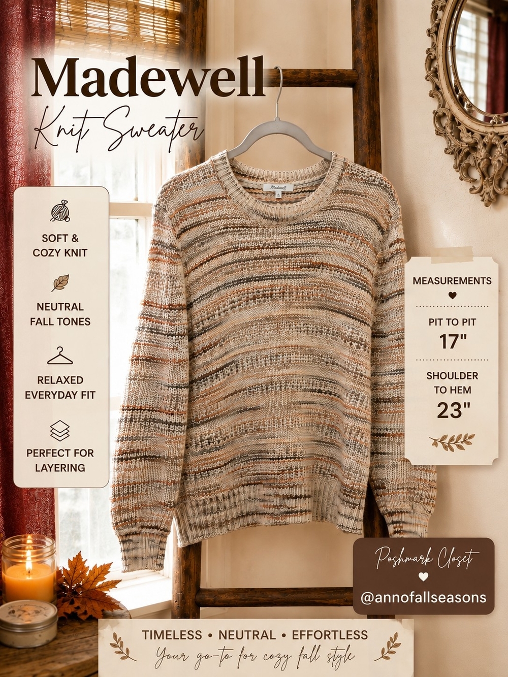 Madewell Multicolor Striped Knit Sweater Small Cozy Fall Neutral